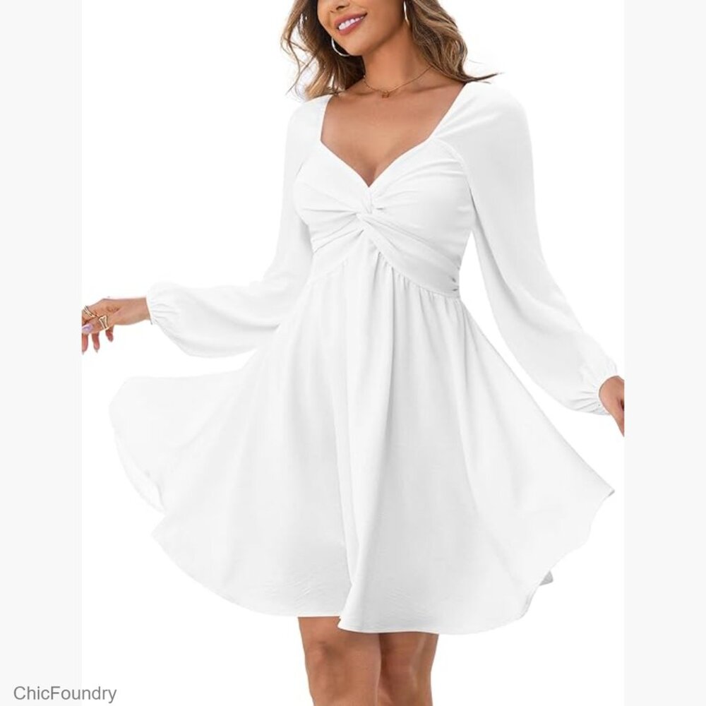 Sweetheart Neck Knot Front Smocked Back A-Line Chiffon Mini Dress